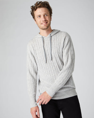 N.Peal Men's Cable Cashmere Hoodie Fumo Grey