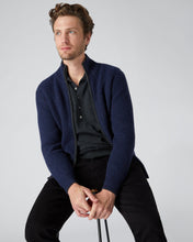Load image into Gallery viewer, N.Peal Men&#39;s Ribbed Zip Through Cashmere Cardigan Imperial Blue
