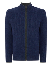 Load image into Gallery viewer, N.Peal Men&#39;s Ribbed Zip Through Cashmere Cardigan Imperial Blue
