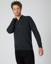 Load image into Gallery viewer, N.Peal Men&#39;s Cashmere Button Polo Shirt Dark Charcoal Grey
