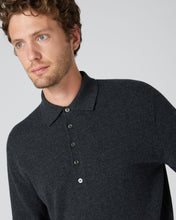 Load image into Gallery viewer, N.Peal Men&#39;s Cashmere Button Polo Shirt Dark Charcoal Grey
