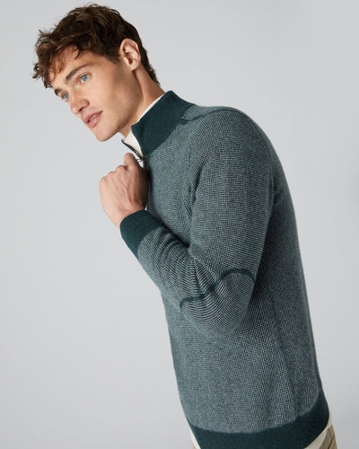 N.Peal Men's Carnaby Half Zip Birdseye Cashmere Jumper Lugano Blue