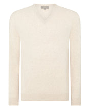 Load image into Gallery viewer, N.Peal Men&#39;s Baby Cashmere V Neck Jumper Oatmeal Brown
