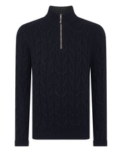 Load image into Gallery viewer, N.Peal Men&#39;s Textured Cable Half Zip Cashmere Jumper Navy Blue
