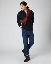 Load image into Gallery viewer, N.Peal Men&#39;s Textured Cable Half Zip Cashmere Jumper Navy Blue
