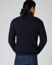 Load image into Gallery viewer, N.Peal Men&#39;s Textured Cable Half Zip Cashmere Jumper Navy Blue
