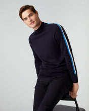 Load image into Gallery viewer, N.Peal Men&#39;s Cotton/Cashmere Stripe Jumper Navy Blue
