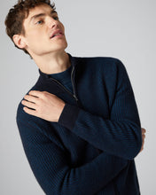Load image into Gallery viewer, N.Peal Men&#39;s Two Tone Full Zip Cashmere Jumper Navy Blue
