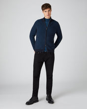 Load image into Gallery viewer, N.Peal Men&#39;s Two Tone Full Zip Cashmere Jumper Navy Blue
