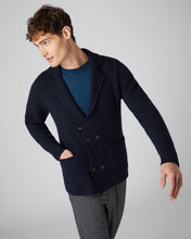 Load image into Gallery viewer, N.Peal Men&#39;s Double Breasted Ribbed Cashmere Cardigan Navy Blue
