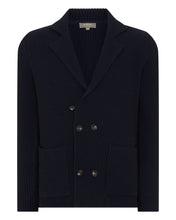 Load image into Gallery viewer, N.Peal Men&#39;s Double Breasted Ribbed Cashmere Cardigan Navy Blue
