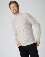 Load image into Gallery viewer, N.Peal Men&#39;s Oversized Cable Funnel Neck Cashmere Jumper Snow Grey
