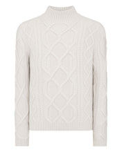 Load image into Gallery viewer, N.Peal Men&#39;s Oversized Cable Funnel Neck Cashmere Jumper Snow Grey
