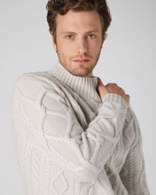 Load image into Gallery viewer, N.Peal Men&#39;s Oversized Cable Funnel Neck Cashmere Jumper Snow Grey
