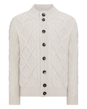 Load image into Gallery viewer, N.Peal Men&#39;s Cable Button Through Cashmere Cardigan Snow Grey
