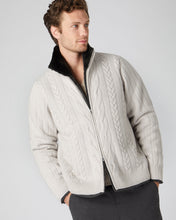 Load image into Gallery viewer, N.Peal Men&#39;s Fur Lined Cable Cashmere Jacket Snow Grey
