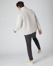 Load image into Gallery viewer, N.Peal Men&#39;s Fur Lined Cable Cashmere Jacket Snow Grey
