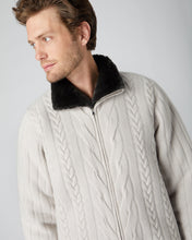 Load image into Gallery viewer, N.Peal Men&#39;s Fur Lined Cable Cashmere Jacket Snow Grey

