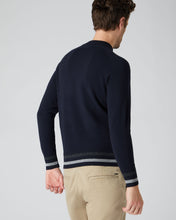 Load image into Gallery viewer, N.Peal Men&#39;s Stripe Rib Round Neck Jumper Navy Blue
