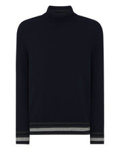 Load image into Gallery viewer, N.Peal Men&#39;s Stripe Roll Neck Cashmere Jumper Navy Blue
