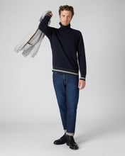 Load image into Gallery viewer, N.Peal Men&#39;s Stripe Roll Neck Cashmere Jumper Navy Blue
