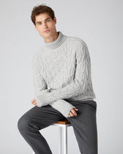 Load image into Gallery viewer, N.Peal Men&#39;s Textured Cable Roll Neck Cashmere Jumper Fumo Grey
