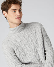 Load image into Gallery viewer, N.Peal Men&#39;s Textured Cable Roll Neck Cashmere Jumper Fumo Grey
