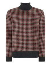 Load image into Gallery viewer, N.Peal Men&#39;s Houndstooth Roll Neck Cashmere Jumper Coconut Brown

