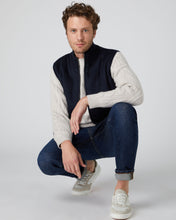 Load image into Gallery viewer, N.Peal Men&#39;s Woven Mix Cashmere Gilet Navy Blue
