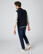 Load image into Gallery viewer, N.Peal Men&#39;s Woven Mix Cashmere Gilet Navy Blue
