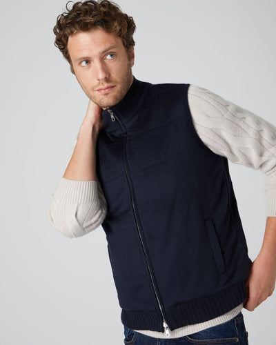 N.Peal Men's Woven Mix Cashmere Gilet Navy Blue