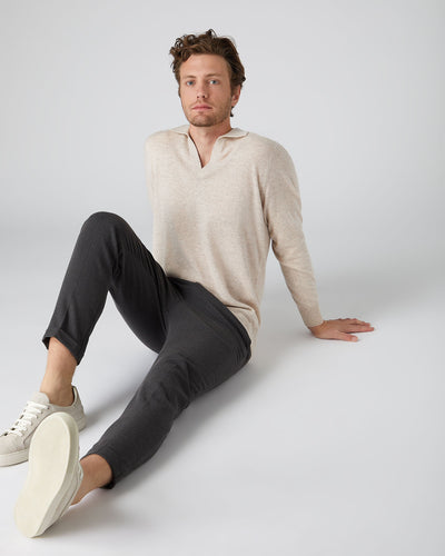 N.Peal Men's Cashmere Polo Jumper Heather Beige Brown