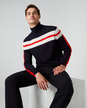 Load image into Gallery viewer, N.Peal Men&#39;s Roll Neck Stripe Jumper Navy Blue
