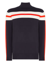 Load image into Gallery viewer, N.Peal Men&#39;s Roll Neck Stripe Jumper Navy Blue
