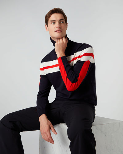 N.Peal Men's Roll Neck Stripe Jumper Navy Blue