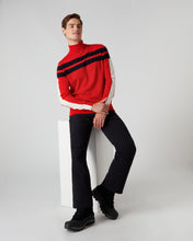 Load image into Gallery viewer, N.Peal Men&#39;s Roll Neck Stripe Jumper Red
