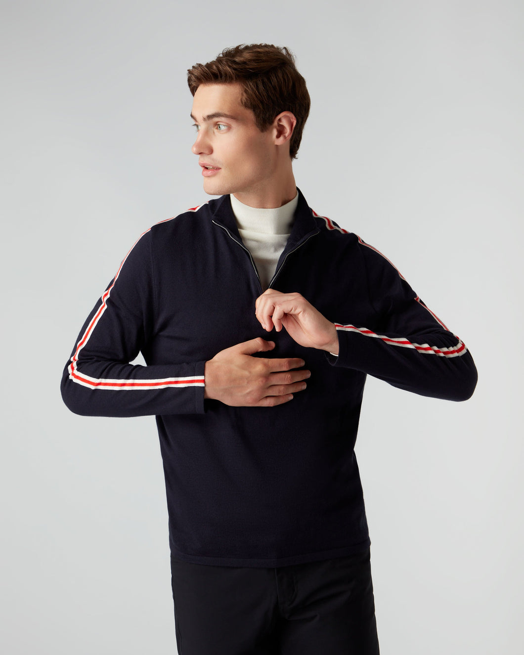 N.Peal Men's Stripe Half Zip Jumper Navy Blue