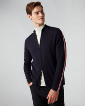 Load image into Gallery viewer, N.Peal Men&#39;s Stripe Full Zip Jumper Navy Blue
