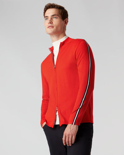 N.Peal Men's Stripe Full Zip Jumper Red