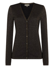 Load image into Gallery viewer, N.Peal Women&#39;s Superfine V Neck Cashmere Cardigan With Lurex Copper Brown Sparkle
