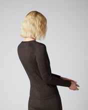 Load image into Gallery viewer, N.Peal Women&#39;s Superfine V Neck Cashmere Cardigan With Lurex Copper Brown Sparkle
