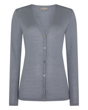 Load image into Gallery viewer, N.Peal Women&#39;s Superfine V Neck Cashmere Cardigan Steel Grey
