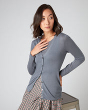 Load image into Gallery viewer, N.Peal Women&#39;s Superfine V Neck Cashmere Cardigan Steel Grey

