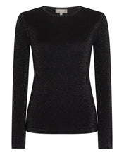 Load image into Gallery viewer, N.Peal Women&#39;s Superfine Long Sleeve Cashmere Top With Lurex Black Sparkle

