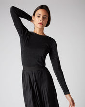 Load image into Gallery viewer, N.Peal Women&#39;s Superfine Long Sleeve Cashmere Top With Lurex Black Sparkle
