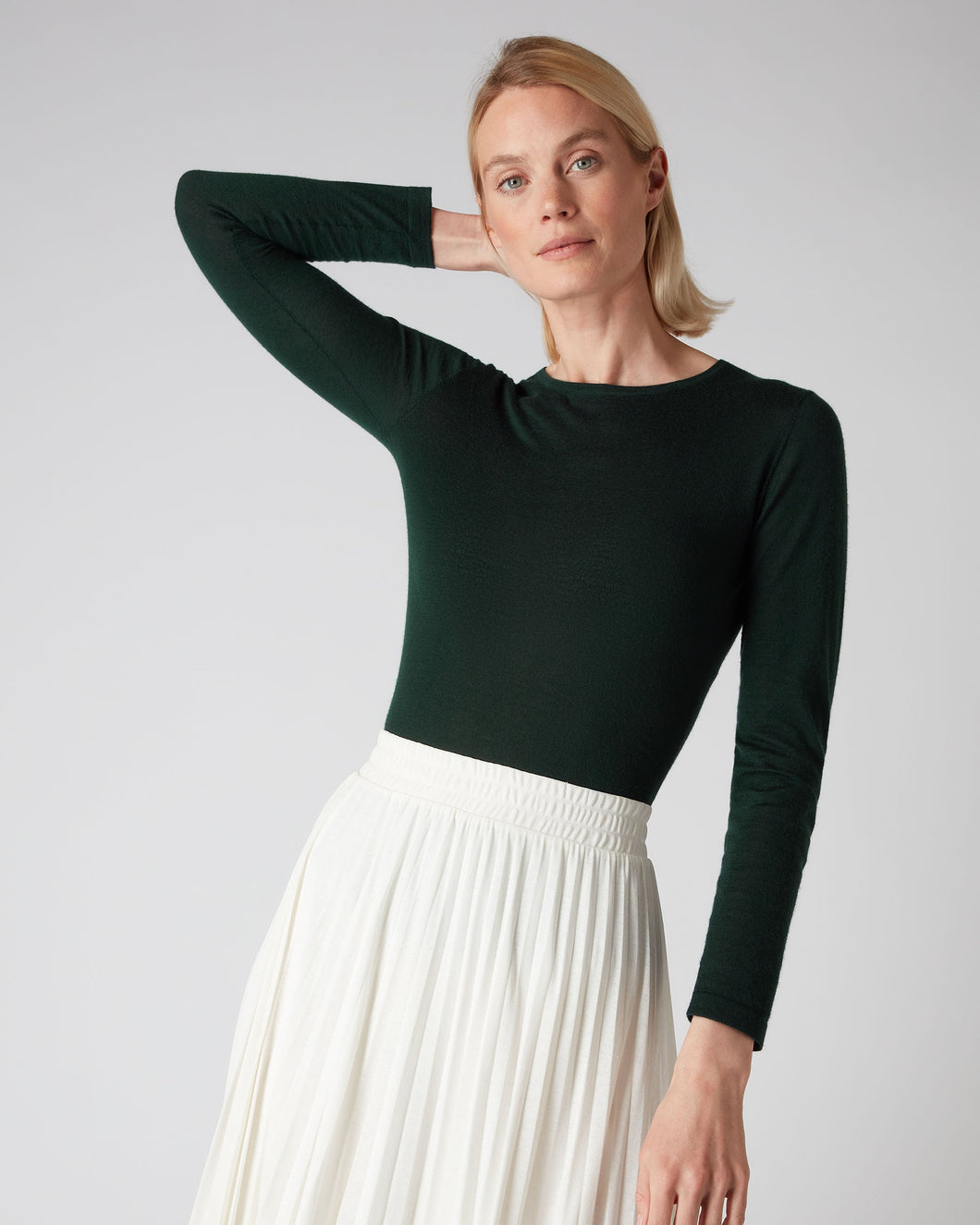 N.Peal Women's Superfine Long Sleeve Cashmere Top Midnight Green