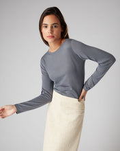 Load image into Gallery viewer, N.Peal Women&#39;s Superfine Long Sleeve Cashmere Top Steel Grey
