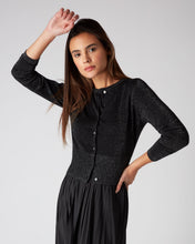 Load image into Gallery viewer, N.Peal Women's Superfine Cropped Cashmere Cardigan With Lurex Black Sparkle
