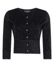 Load image into Gallery viewer, N.Peal Women's Superfine Cropped Cashmere Cardigan With Lurex Black Sparkle
