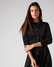 Load image into Gallery viewer, N.Peal Women's Superfine Cropped Cashmere Cardigan With Lurex Black Sparkle
